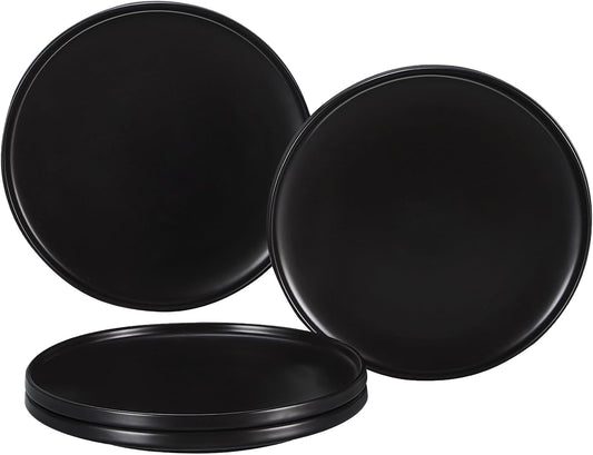 GZG Ceramic Dinner Plates Set of 4,10 Inch Stoneware Dishes Set,Microwave and Dishwasher Safe Kitchen Utensils,Stackable,Scratch Resistant (Matte Black)