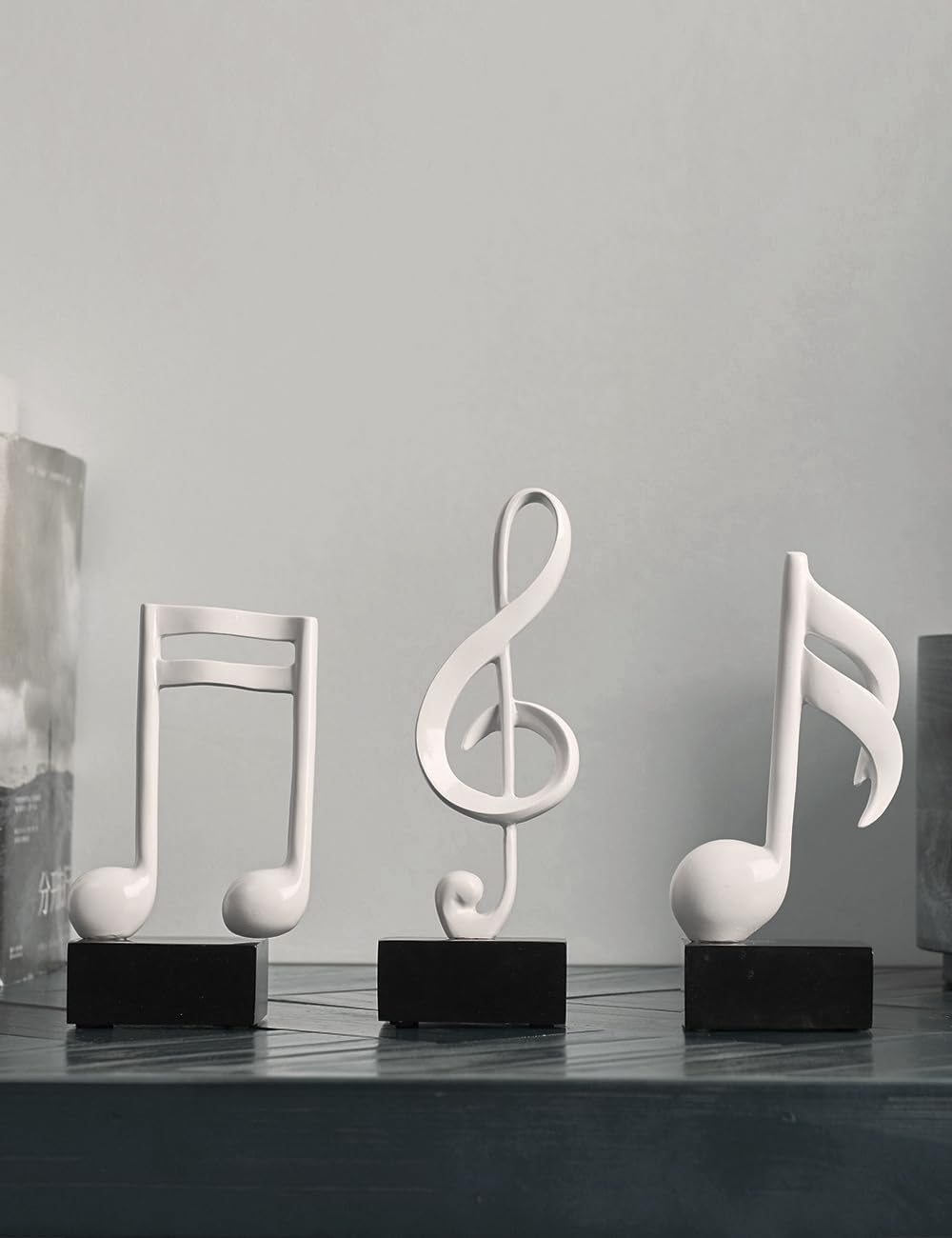 HAUCOZE 3pcs Music Note Decor Musical Decoration Gifts Table Centerpiece Sculpture Piano Statue White 7.5 inch