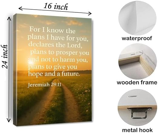 Jeremiah 29 11 Wall Art Bible Verse Watercolor For I Know The Plans I Have For You Poster Scripture Print Canvas Painting Christian Prayer Room Office Decor Framed 16 * 24 Inch