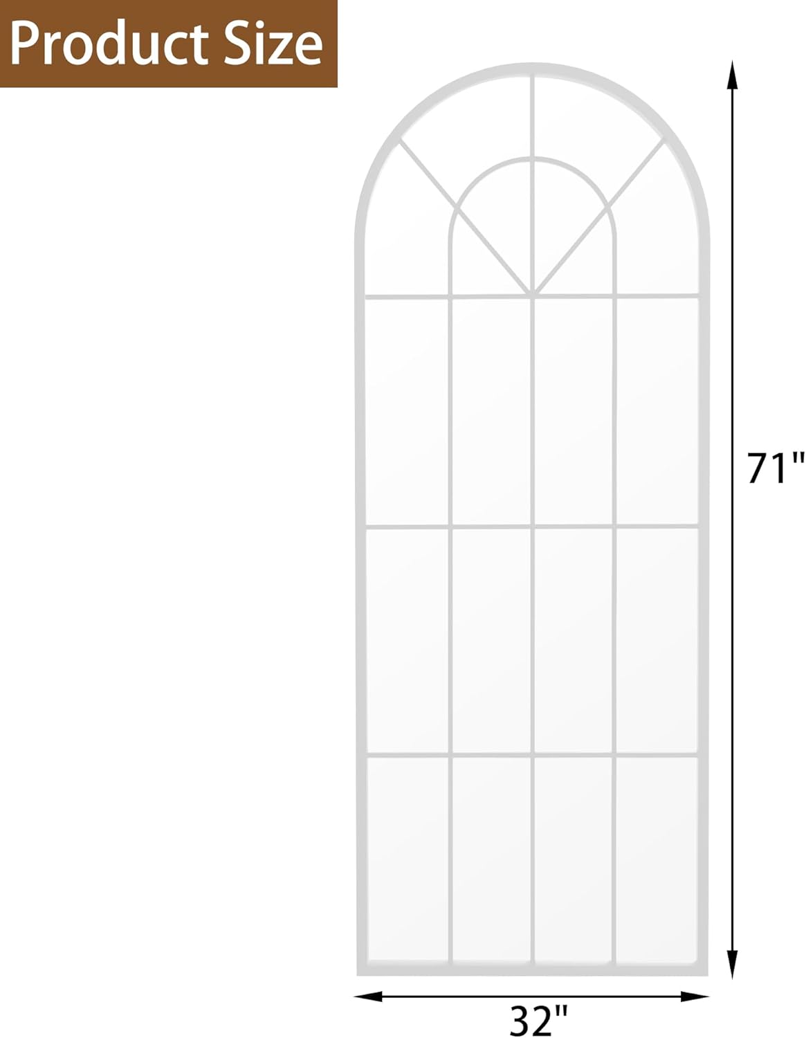 Full Length Mirror, 71"x32" Mirror Full Length, Oversized Floor Length Standing Mirrors, Arched Large Body Wall Mounted Window Pane Mirrors, Hanging or Leaning for Bedroom (White)