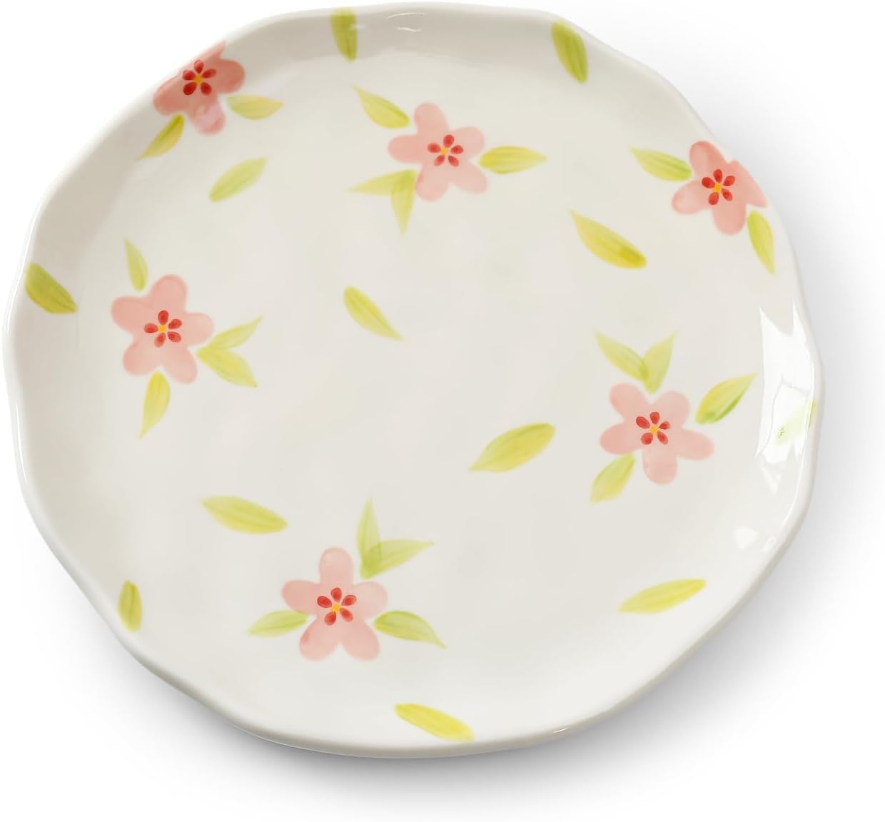 Koythin Ceramic Dessert Plates, Cute Fruits Dinner Plate, Creative Plates Design, Printed Flowers Dinnerware for Office and Home, Kitchen Plates for Desserts (Retro Pink Flower)