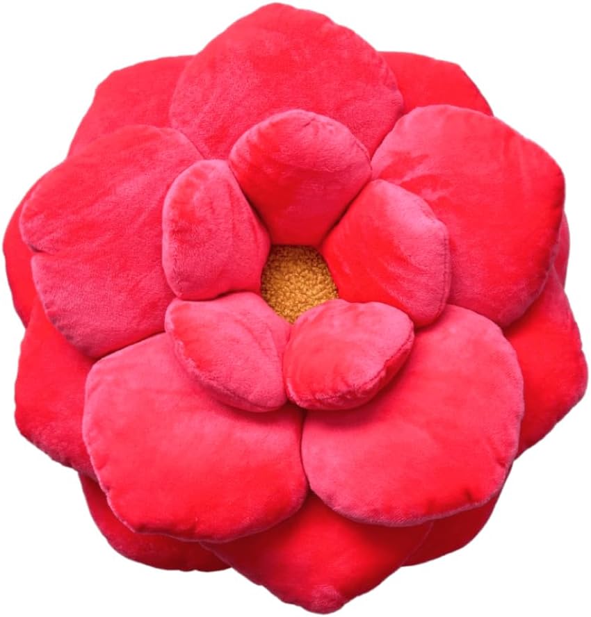 Green Philosophy Co. Camellia Plush Flower Pillow - Neon Coral