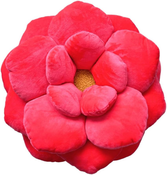 Green Philosophy Co. Camellia Plush Flower Pillow - Neon Coral