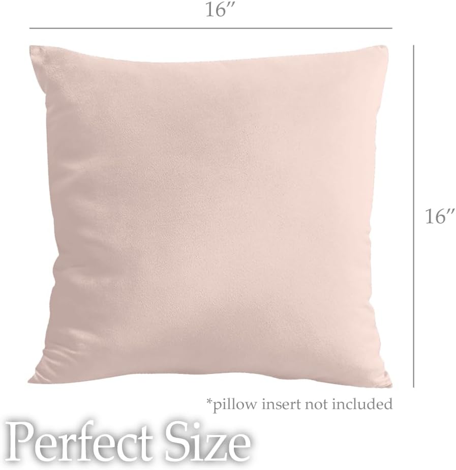 lalaLOOM Velvet Throw Pillow Covers, Set of 2 Decorative Square Pillows Home Decor, Soft Accent Cases, Silky Machine Washable Pillowcases for Sofa, Couch, Bedroom, Living Room, 16x16, Petal Pink
