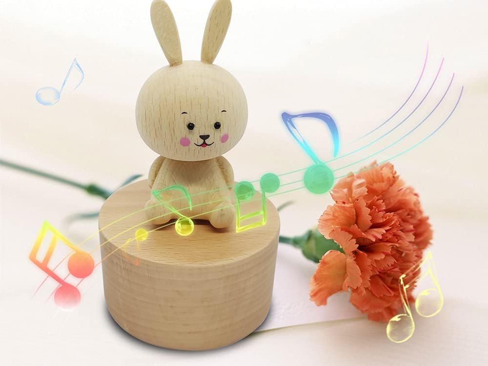 Cute Little Rabbit Mini Music Box, Bunny Wooden Mechanical Music Box, The Music Box Gift That Sings Spirited Away, Best Gift for Boy Girl Friends Singing Music Gift Box