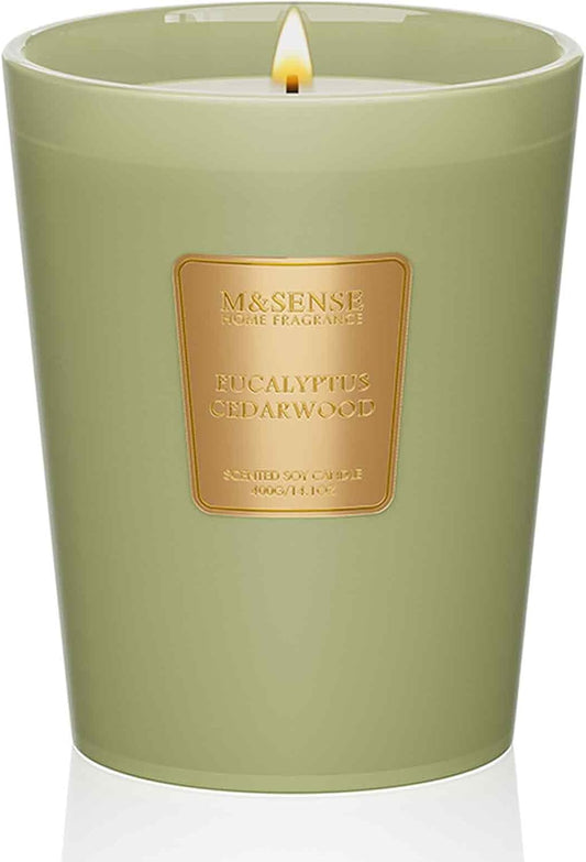 M&SENSE Eucalyptus Cedarwood Scented Natural Soy Wax Candle, 14.1oz 60 Hours Long Lasting Slow Burning, Aromatherapy Candle for Stress Relief Home Decor