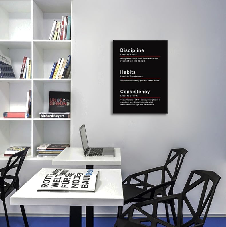 Inspirational Canvas Wall Art Discipline Habits Consistency Poster Motivational Painting Artwork Inspirational Picture Print Framed Office Living Room Gym Wall Decor Ready to Hang[18''W X 24''H]