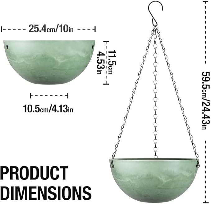 Marble Pattern 10 Inch Hanging Planter for Indoor Outdoor Plants, 2 Pack Hanging Planter Basket for Garden Home Decor Use (Green)