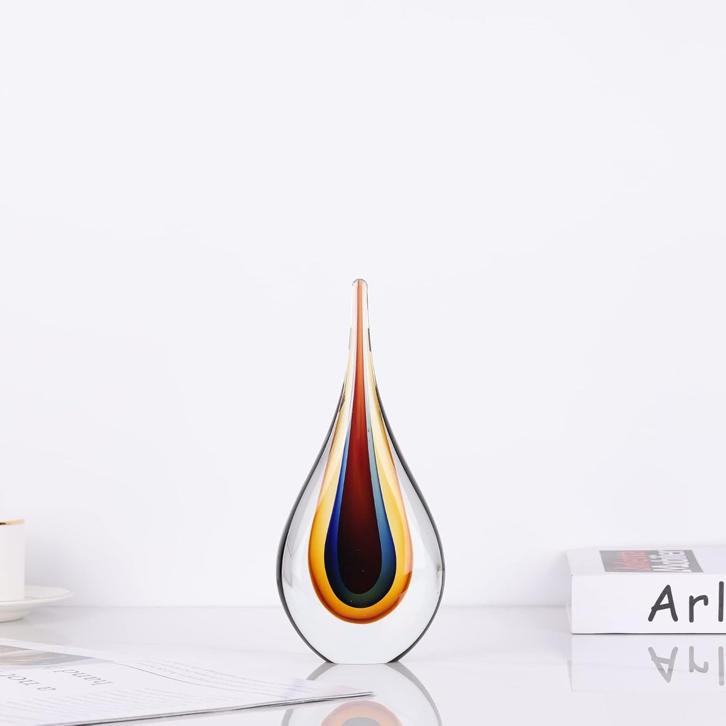 DOVDOV Blown Glass Sculpture, Collectible Stained Glass Art Statue, Unique Teardrop Ornament, Suitable for Office, Bookshelf, Dressing Table, Living Room Coffee Table, or Mantelpiece Display.