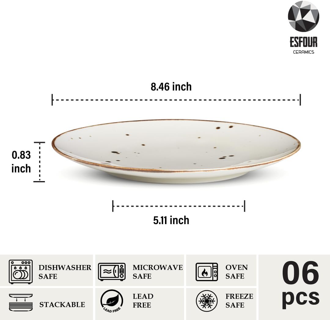 Dessert Plates 8.7 Inch Set of 6 - Microwave, Oven, Dishwasher Safe, Scratch Resistant, Porcelain. Durable Small Dishes for Salad, Dessert, and Side Dishes - Classic Assorted Colors