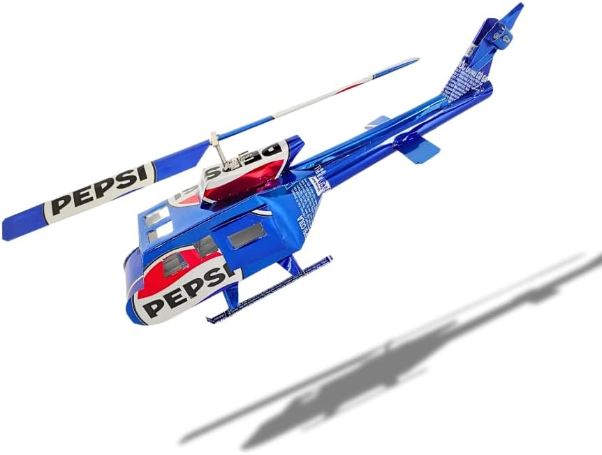 DYI Handcrafted Helicopter Model Made from Recycled Beer Cans — Small — Unique Gift for Beer Lovers, Dad, or Collectors — Eco-Friendly Bar Décor (Blue-Large)