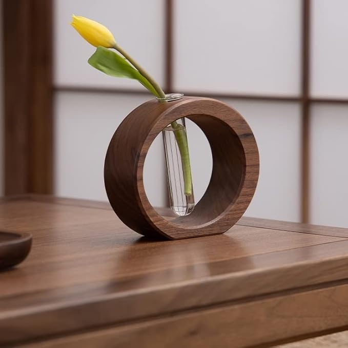 WONQEXZ Tabletop Vase,Modern Boho Planter Propagation Vase - Indoor Plant Pots for Desk Decor - Black Walnut Wooden Flower Vase - Plant Gift-Plants Not Included