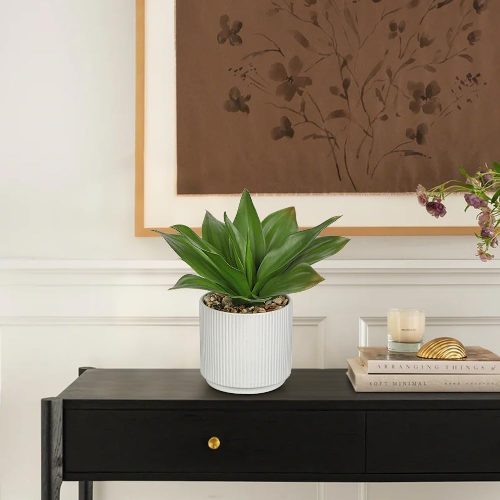 Hollyone Artificial Agave Plants Fake Succulent Agave Plant Potted in White Pot Succulents Aloe Plant for Desk Modern Office Living Room Table Shelf Home Indoor Outdoor Decor