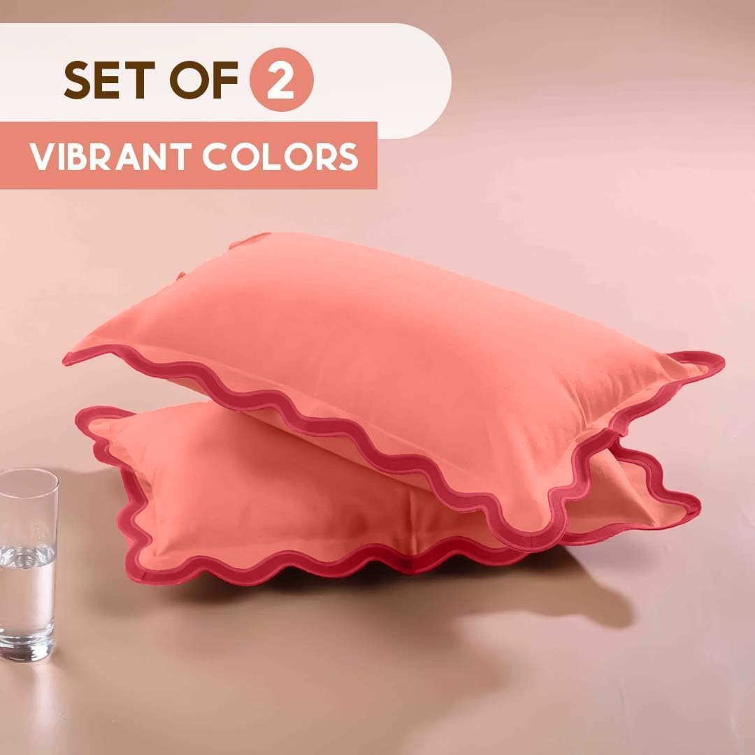 Folkulture 2 Pack 20" x 12" Coral Red Scallop Throw Pillow Covers, Boho Decorative Pillows for Living Room, Bedroom, Outdoor, Farmhouse, Neutral Christmas Decor