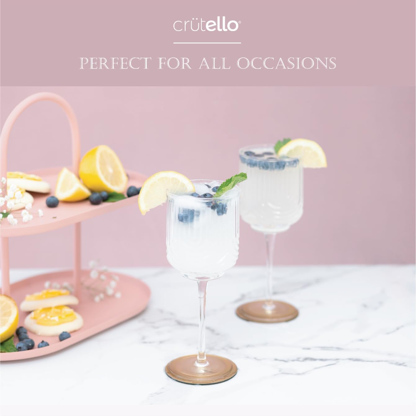 Crutello Vintage Wine Glasses Set of 4-14 oz Glass Sets - Fancy Unique Art Deco Glassware - Long Stemmed Fun Drinking Glasses for Red and White Wine, Cute Cocktail, or Fun Mocktails