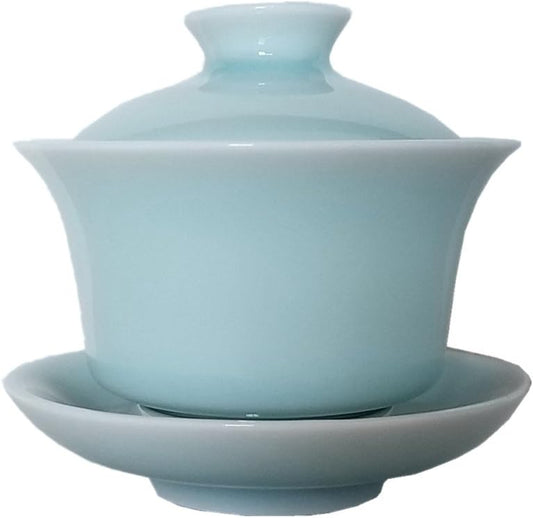 Gaiwan Kung Fu Teacups with Lid 5-Ounce Teacup and Saucer Set Porcelain Chinese Celadon (Sky blue)