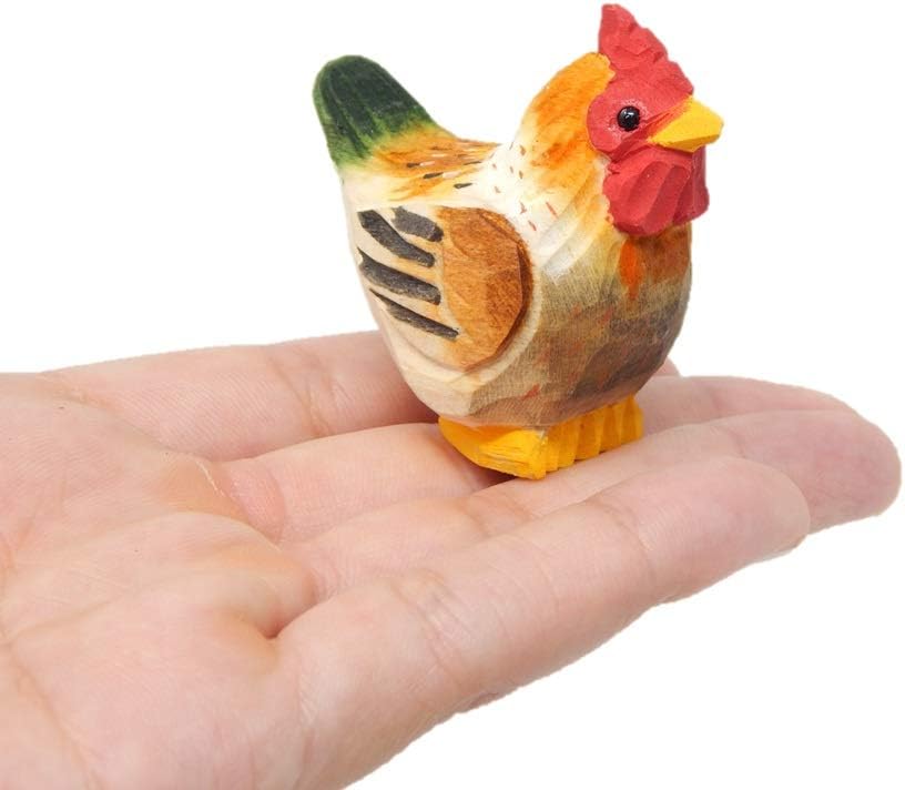 Hand-Carved Brown Hen Figurine - Miniature Wood Chicken Bird Art Statue, Carved Ornament Figurine. Small Farm Animals. Handmade Carved Ornament for Rustic Home Decor & Collectibles
