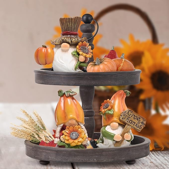 Hodao Thanksgiving Decorations Indoor - Resin Fall Gnome Figurines with Pumpkin and Sunflower, Harvest Autumn Table Decor, for Family and Friends, Holiday Thanksgiving Centerpiece