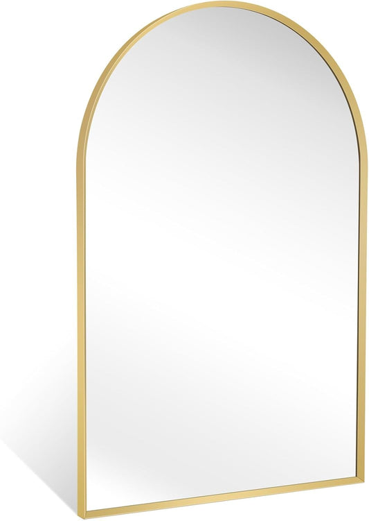 Large Gold Arched Mirror, 30" x 40" Modern Brushed Metal Frame Arch Wall Decorative Mirror, Arched Top Bathroom Vanity Mirror for Living Room Bedroom Hallways Entryway