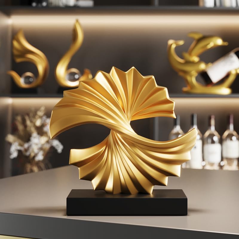 Golden Wave Resin Origami Statue Modern Abstract Home Decoration Emphasizes Abstract Office Desk Carving Table Family Bedroom Living Room Garden Office Golden Stripe Decoration (D)