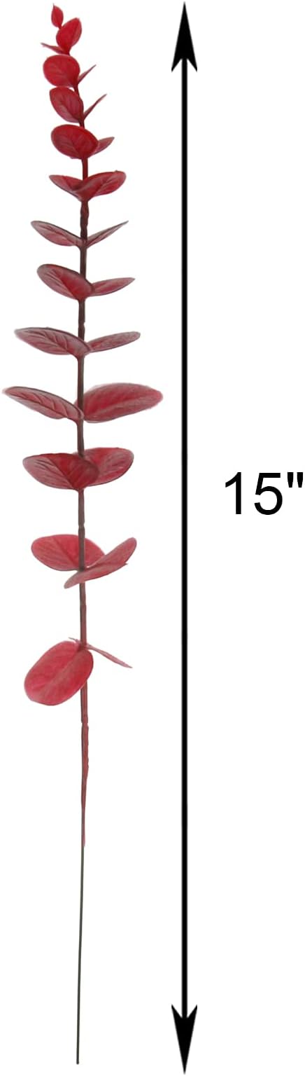 Tinsow Real Touch Leaf Artificial Eucalyptus Stem Faux Eucalyptuses Wedding Bouquet Centerpiece Home Decor (26, Red)