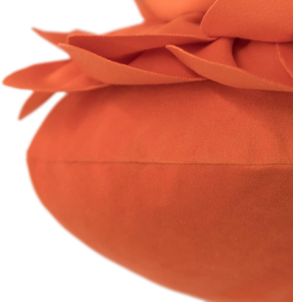 Decorative Throw Pillow 3D Flower Round Pillow Accent Handmade Cushion with Insert for Couch Bed Home Decor 14 inch Orange