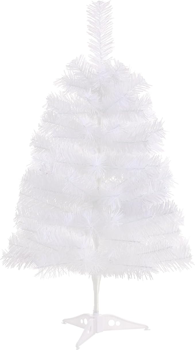 2FT Artificial Christmas Tree White Tabletop Christmas Tree with Plastic Stand Mini Xmas Pine Tree for Party Supplies Indoor Outdoor Holiday Home Decoration(White)