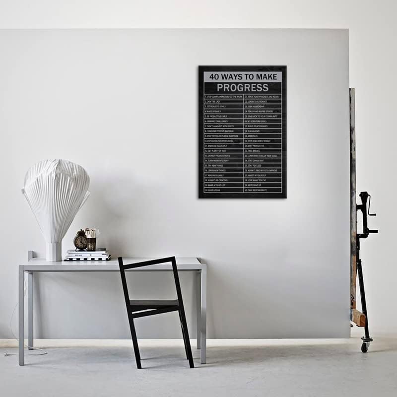 Inspirational Canvas Wall Art 40 Ways to Make Progress Painting Poster Motivational Entrepreneur Quotes Proverbs Print Artwork Office Wall Decoration Bedroom Frame Ready to Hang[24"W x 36"H]
