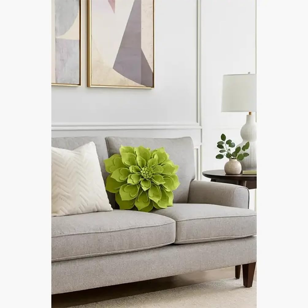 Fennco Styles Handmade 3D Heart-Shaped Petals Flower Decorative Throw Pillow Cover Only - 13" Round Lime Floral Pillow Case for Couch, Home Décor and Holiday, Housewarming Gift