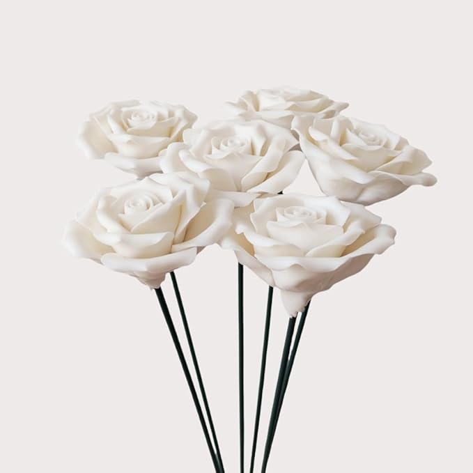 6 pcs Handmade Ceramic Roses,Featuring Vibrant Colors and Intricate Petal Details Floral Decorations Wedding Decoration Christmas Decor Gift Providing Long-Lasting Beauty (White)