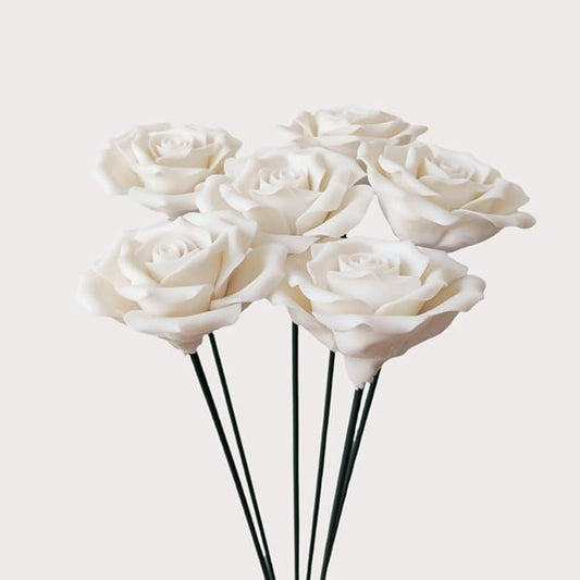 6 pcs Handmade Ceramic Roses,Featuring Vibrant Colors and Intricate Petal Details Floral Decorations Wedding Decoration Christmas Decor Gift Providing Long-Lasting Beauty (White)