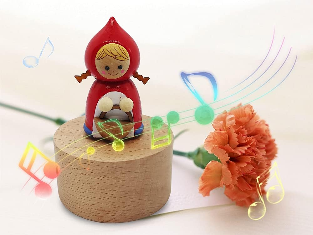Cute Little Red Riding Hood Mini Music Box, Cartoons Wooden Mechanical Music Box, The Music Box Gift That Sings Castle in The Sky, Best Gift for Boy Girl Kids Singing Music Gift Box