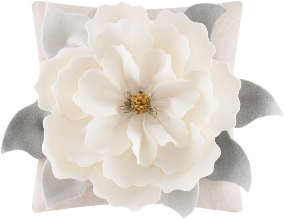 JWH Flower Throw Pillow Cover Decorative 3D Floral Accent Pillow Case Stereo Cushion Handmade Pillowcase for Car Bedroom Bed Couch Sofa 18x18 Inch Ivory White