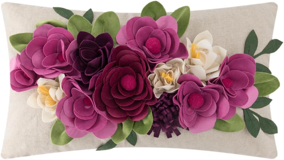 Decorative 3D Flower Throw Pillow Covers Accent Floral Pillowcases for Couch Bed Home Living Room Farmhouse Decor 12x20 Inch Magenta