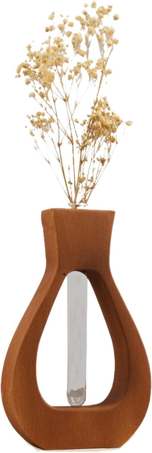 Wood Vase for Flowers Decor | Modern Boho Minimalist Vase Circle with Hole Decorative Vases Home Offices Living Room Table Vase Decorations (Wood-Vase-2)