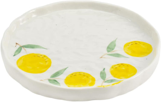 Koythin Ceramic Dinner Plate, Cute Fruits Creative Plates Design, Printed Flowers Dinnerware for Office and Home, Kitchen Plates for Dessert (Orange)