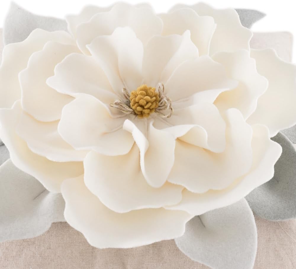 JWH Flower Throw Pillow Cover Decorative 3D Floral Accent Pillow Case Stereo Cushion Handmade Pillowcase for Car Bedroom Bed Couch Sofa 18x18 Inch Ivory White