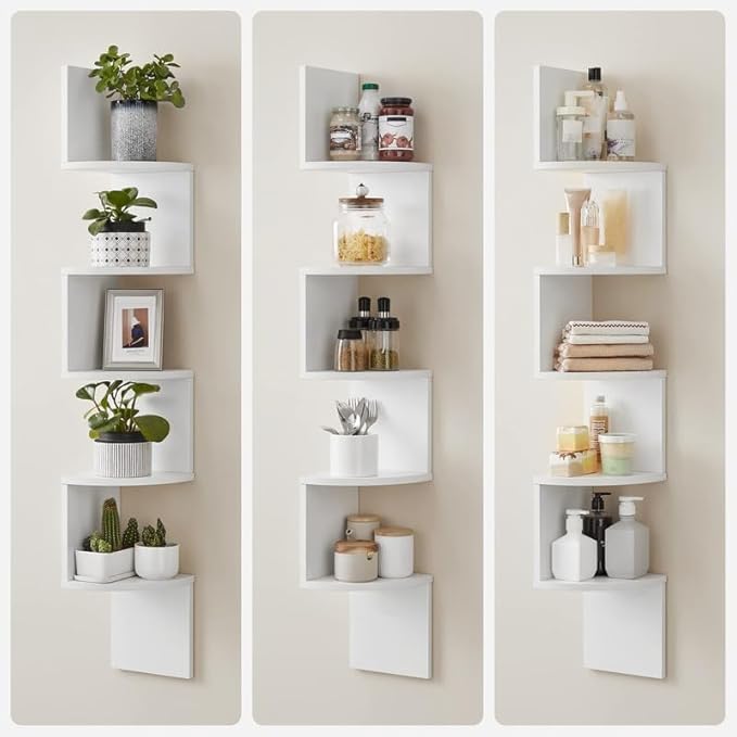 VASAGLE Corner Shelf Wall Mount, 5-Tier Floating Corner Bookshelf, Plant Shelf for Bedroom, Living Room, Bathroom, Home Office, Cloud White
