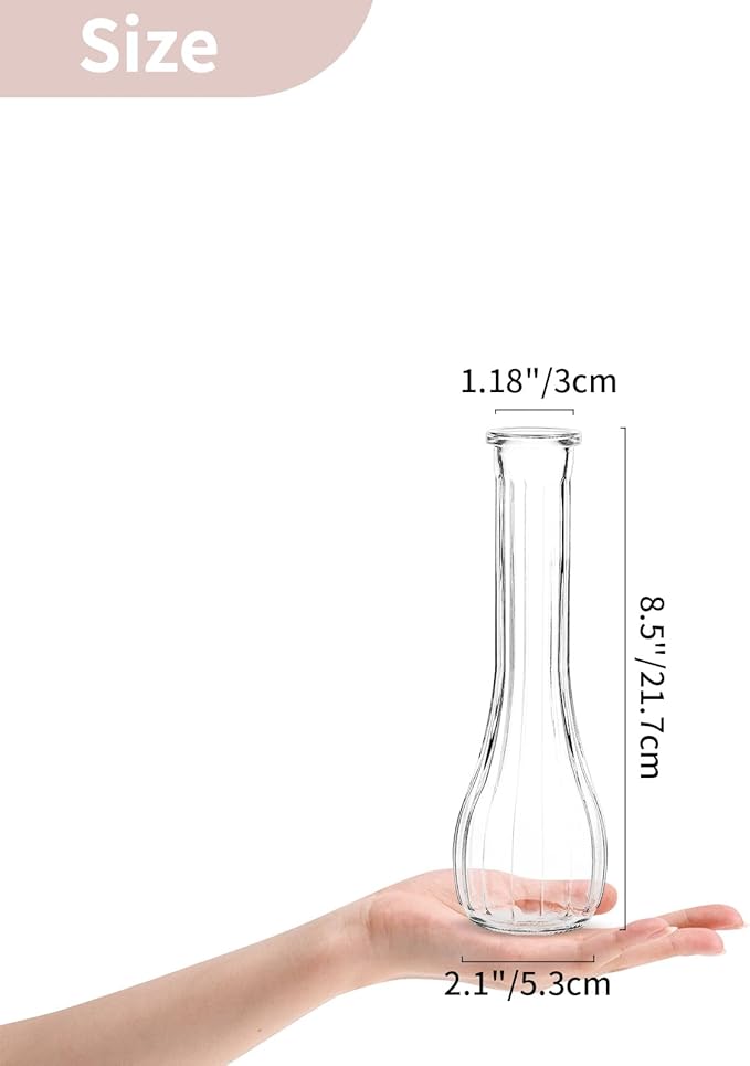 NUPTIO Glass Bud Vases Centerpiece: 12 Pcs Small Flower Vase for Wedding in Bulk - Cute Clear Ribbed Vase for Party Events Home Table Decor