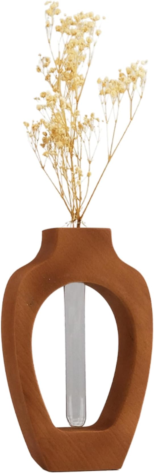 Wood Vase for Flowers Decor | Modern Boho Minimalist Vase Circle with Hole Decorative Vases Home Offices Living Room Table Vase Decorations (Wood-Vase-3)