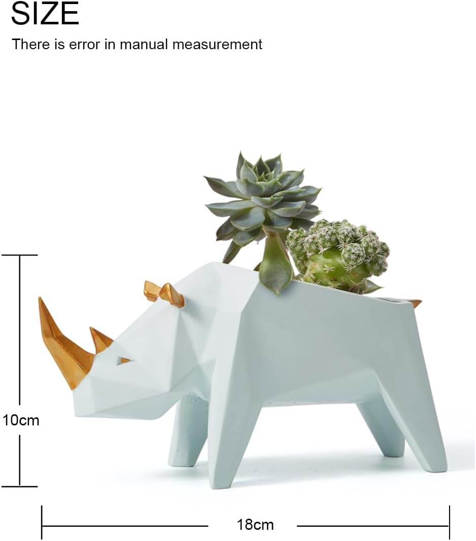HAUCOZE Amoy-Art Rhino Gifts Planter Animal Decor Statue Modern Sculpture Figurine Succulent Cacuts Pot Centerpiece Ornament Polyresin Arts Crafts 18cm