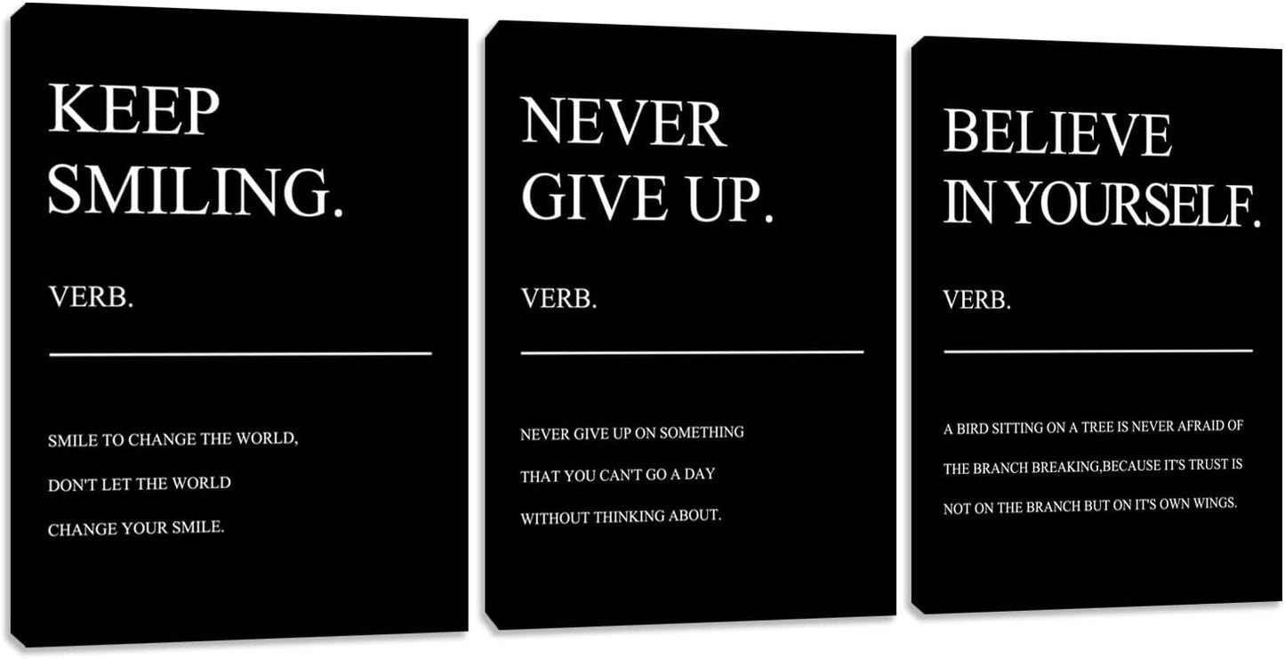 Black Office Wall Decor Poster Positive Motivational Prints 3 Pieces Framed Canvas Wall Art Positive Quote Inspirational Wall Art Painting Picture Wall Decor Art for Bedroom Living Room (48"Wx24"H)