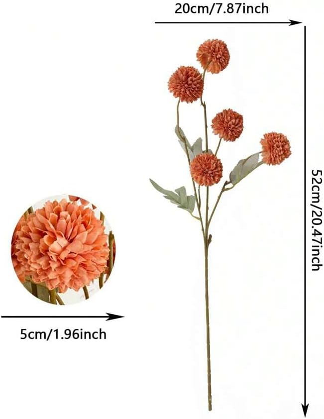 Fall Flowers Artificial Pompon Mum Burnt Orange, 5Pcs Fake Kiku Flowers Silk Small Mini Chrysanthemum Ball Faux Mum Decor for Autumn Filler DIY Bouquet Centerpieces Arrangements Shower(Burnt Orange)