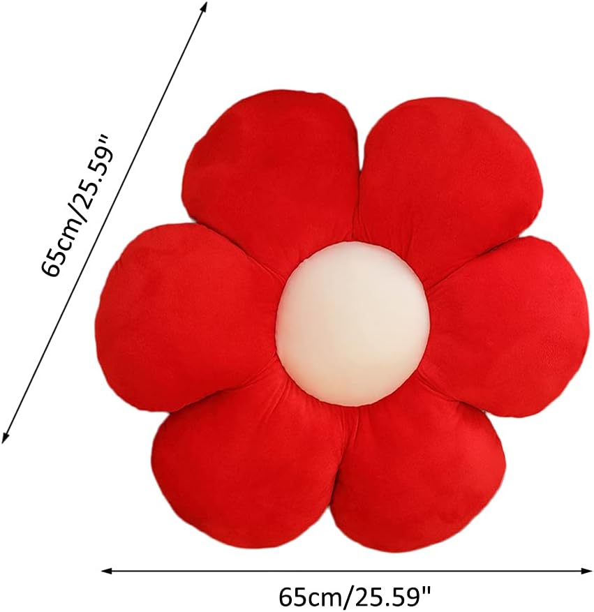 lannery Flower Plush Throw Pillows, Flower Floor Pillow Seating Cushion Toy for Reading, Room, Watching TV (25.6", red)
