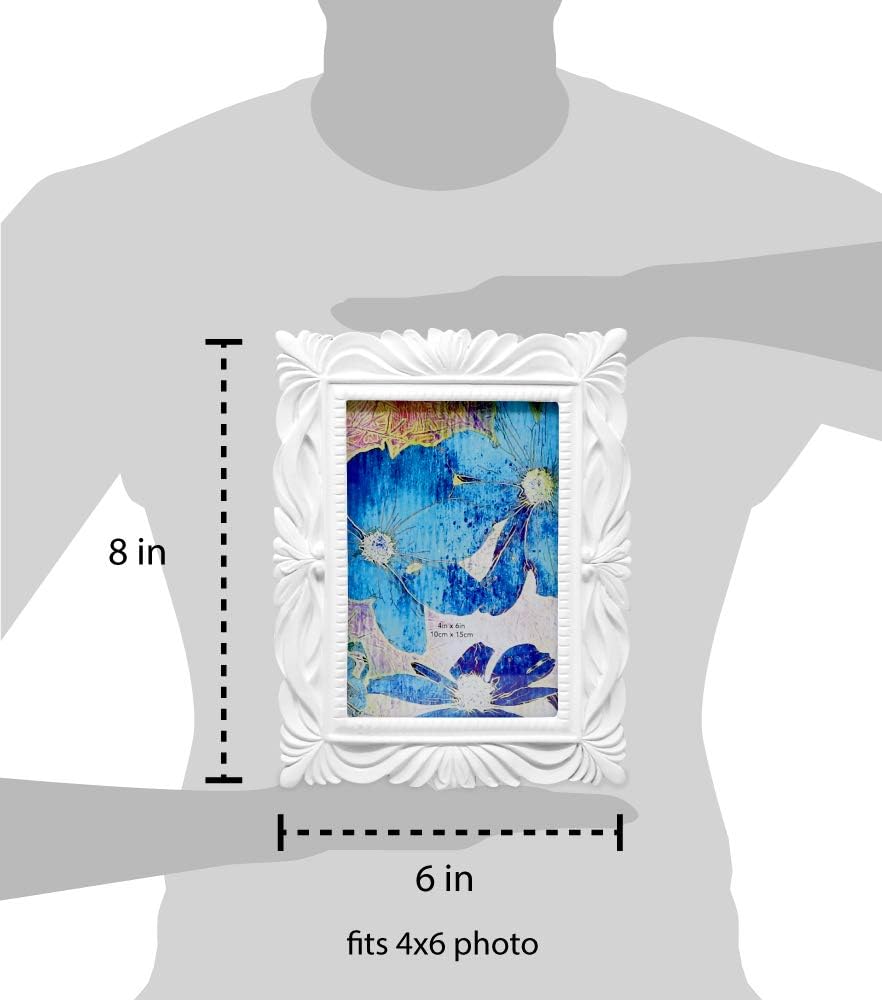 Isaac Jacobs 4x6 White Wave Textured Hand-Crafted Resin Picture Frame with Easel & Hook for Tabletop & Wall Display, Decorative Swirl Design Home Décor, Photo Gallery, Art, More (4x6, White)