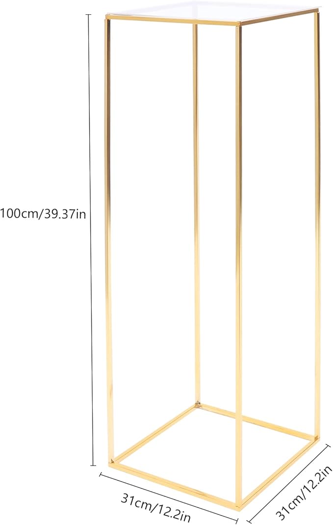1 Pcs Metal Flower Stand for Wedding Centerpieces Stand Column Vases Wedding Flower Stand Rectangular Geometric Gold Centerpieces Stands for Wedding Decorations Home Party Event (39.37inch)