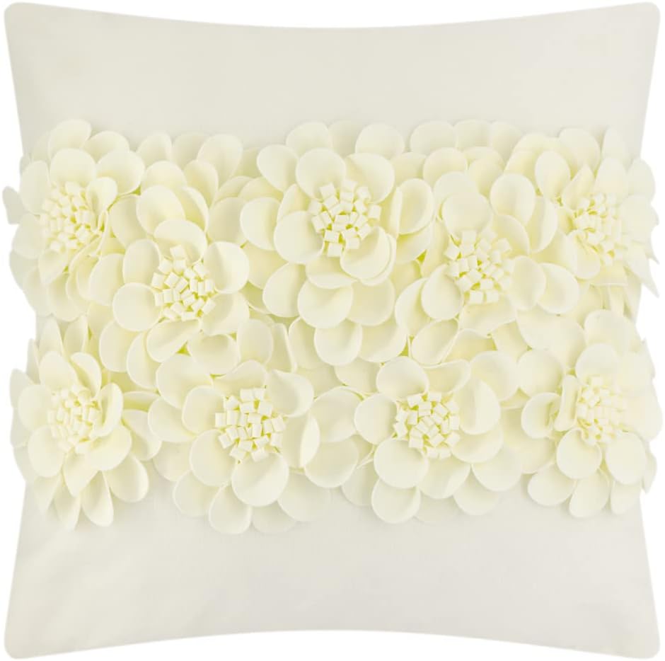 JWH Handmade 3D Flower Throw Pillow Covers Aesthetic Decorative Colorful Floral Accent Pillow Cases Stereo Pillowcase Cute Cushion for Car Bed Couch Bedroom Decor 18x18 Inch Creamy White