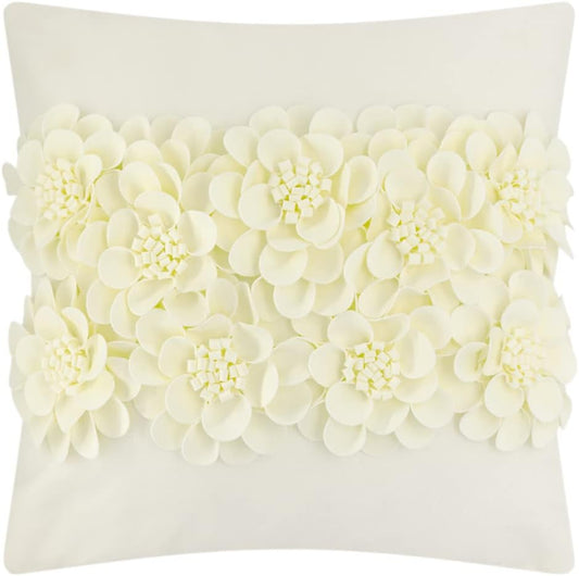 JWH Handmade 3D Flower Throw Pillow Covers Aesthetic Decorative Colorful Floral Accent Pillow Cases Stereo Pillowcase Cute Cushion for Car Bed Couch Bedroom Decor 18x18 Inch Creamy White