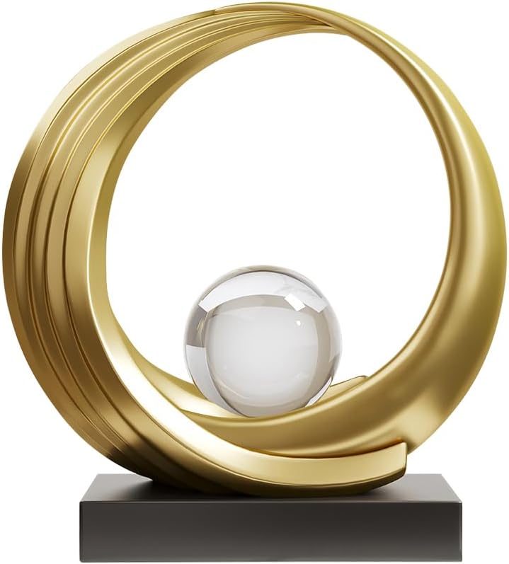 Golden Wave Resin Origami Statue Modern Abstract Home Decoration Emphasizes Abstract Office Desk Center Art Statue Table Family Bedroom Living Room Stripe Decoration (A)