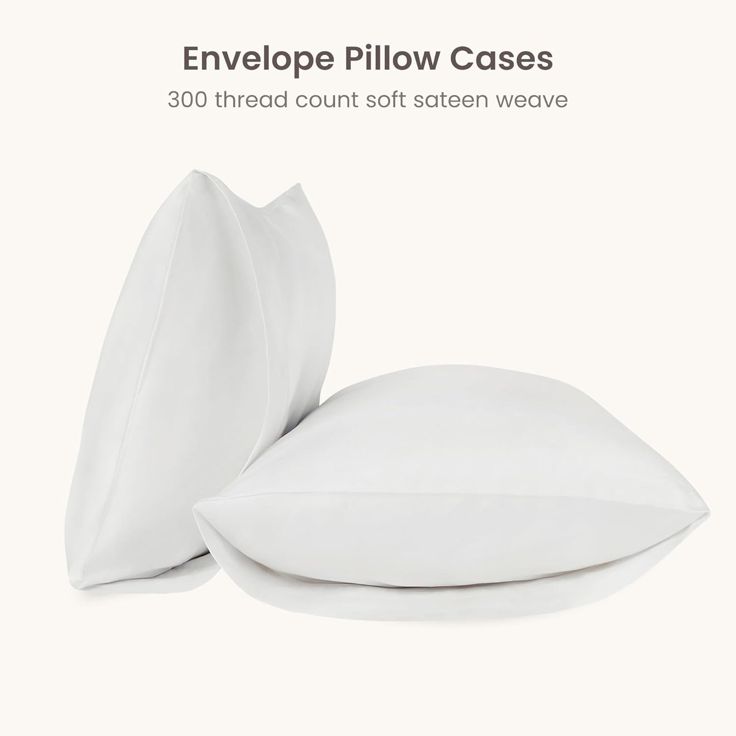 Bioweaves 100% Organic Cotton Envelope Pillow Cases 300 Thread Count Soft Sateen Weave GOTS Certified – 20 X 37, Set of 2, White